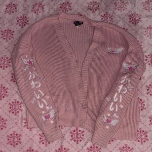 Hot Topic Pink Winged Heart Cardigan